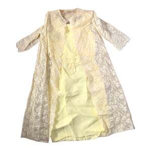 ILGWU pale yellow three piece dress 60 70 small medium lace hair pics